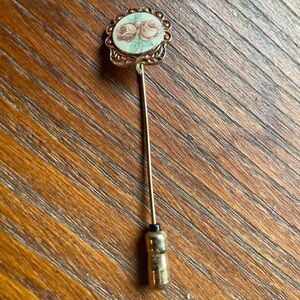 Vintage Floral Stick Pin, Roses and Gold Setting